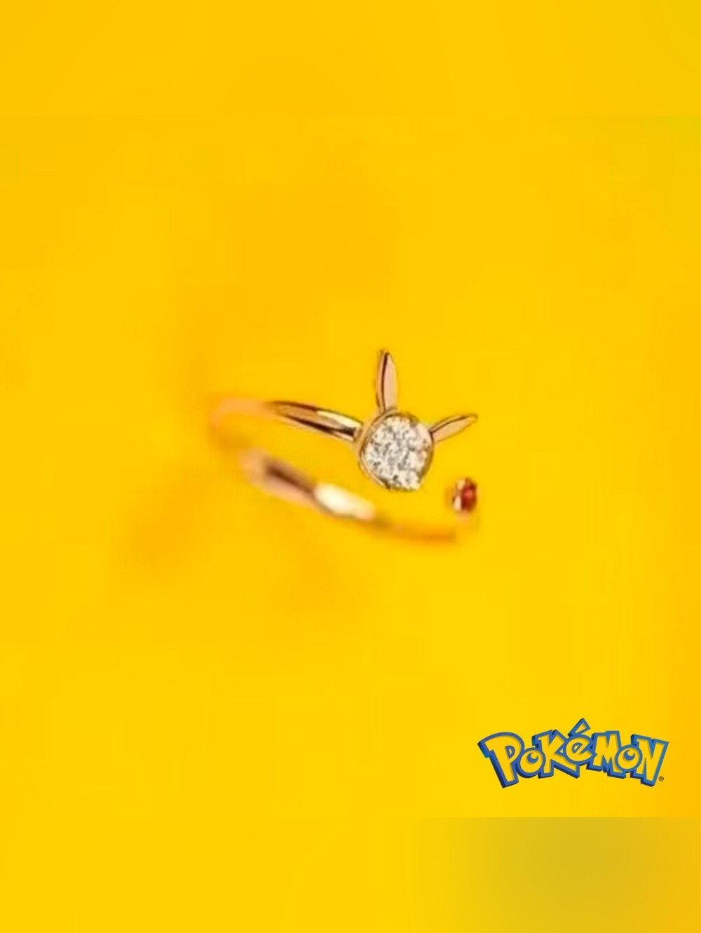 Pikachu Pokemon Gold Tone Adjustable Ring